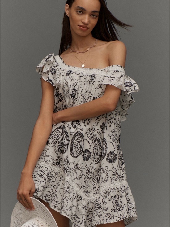 Maeve Dresses & Skirts - Ruffle Sundress in White with Black Print